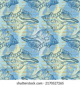 Shell pattern in a one line style. Outline of the plant: Black and white engraved ink art shells. Sketch wild flower for background, texture, wrapper pattern, frame or border.