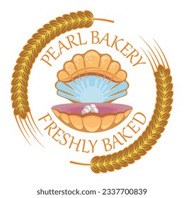 Shell and pearl bakery logo, A classy logo with very elegant pearls, making your bakery shop in a premium class, with professional service and authentic taste.  Suitable for all pastry and bakery logo