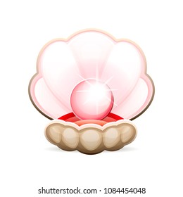 Shell with pearl. Clam, 3d vector icon