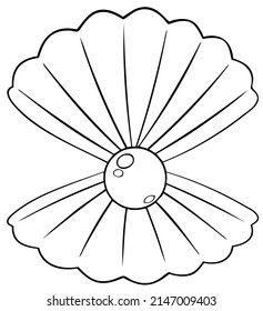 Shell pearl. Element for coloring page. Cartoon style.