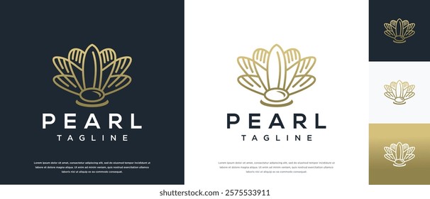 Shell pearl logo design illustration. Shell pearl logo template.