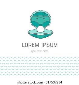 Shell with a pearl, logo design. Powder box stylized. Flat style vector object.