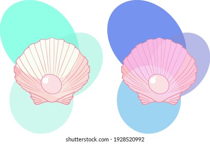 Shell and pearl on different pastel backgraund - mint and night blue for stickers