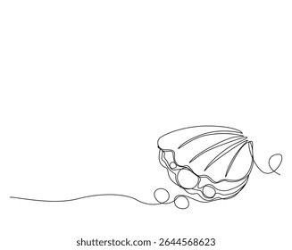 Shell with pearl outline illustration. Continuous line drawing of pearl shell.