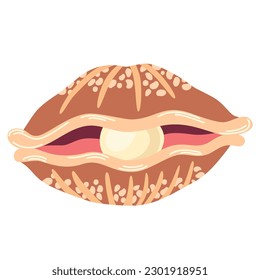 Shell with pearl. Sea treasure, jewel, underwater world. Vector hand draw illustration isolated on the white background. 