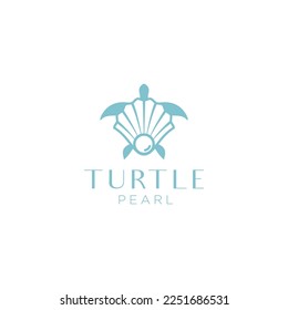 Shell pearl with turtle logo vector elegant icon illustration