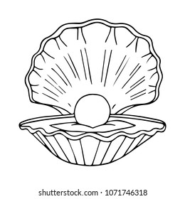 Shell with pearl vector illustration. For web design. Clam. Conch. Clean and minimalist symbol. Modern easy to edit logo template. Doodle style.