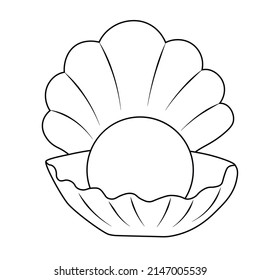 Shell with pearls vector stock illustration. Monochrome silhouette. Isolated on a white background.