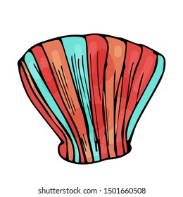 The shell is pink-blue isolated and drawn by hand. Vector element for design on a marine theme.