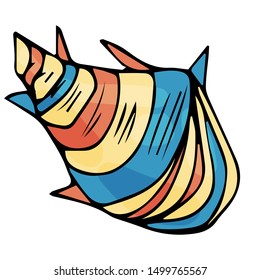 The shell is pink-blue and yellow , isolated and hand-drawn. Vector element for design on a marine theme.