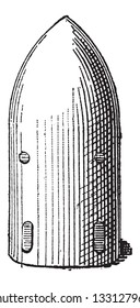 Ilustración con cáscara, projectil, vintage grabada. Diccionario de Palabras y Cosas - Larive y Fleury - 1895