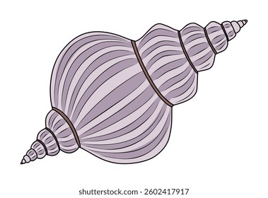 A shell with a purple and white stripe is shown. Colorful flat vector illustration isolated on white background