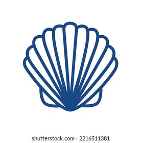 Shell, sea shell icon, symbol. Blue geometric lines art vector illustration isolated on white background.