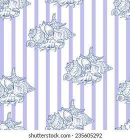 Shell seamless pattern on striped background