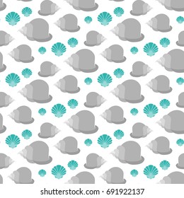 Shell. Seamless vector illustration on a white background. Flat design style. Swatch inside