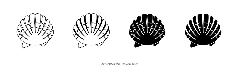 Shell set icons. Linear and silhouette style. Vector icons.