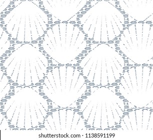 Shell shape with wave Japanese pattern vector. Seafood background.