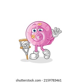 the shell sick with limping stick. cartoon mascot vector