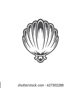 Shell silhouette Isolated on white background vector icon in retro style. Can be used for logo or badge.