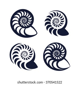 Shell silhouette sings isolated on white background. Vector set