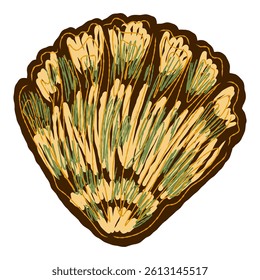Shell in stylized technique. Marine world, shell texture, pencil marker strokes. Vector element