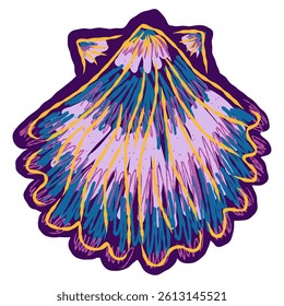 Shell in stylized technique. Marine world, shell texture, pencil marker strokes. Vector element