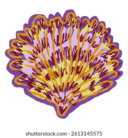 Shell in stylized technique. Marine world, shell texture, pencil marker strokes. Vector element