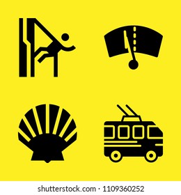 shell, trolleybus, windshield and abseiling vector icon set. Sample icons set for web and graphic design