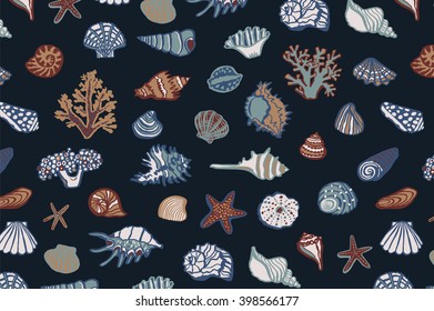 shell undersea world vector hand drawing pattern background
