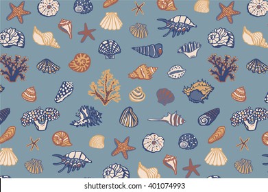 shell undersea world vector hand drawing pattern background