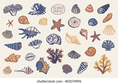 shell undersea world vector hand drawing set