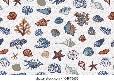 shell undersea world vector hand drawing pattern background