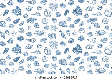 shell undersea world vector hand drawing pattern background