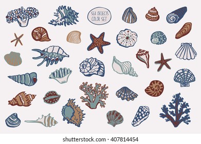 shell undersea world vector hand drawing set