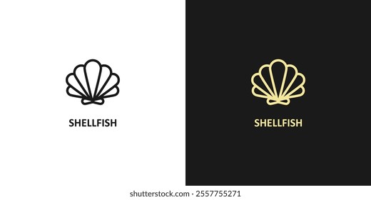 Shell vector icon, scallop shellfish pearl logo, black line icon, sea shell symbol