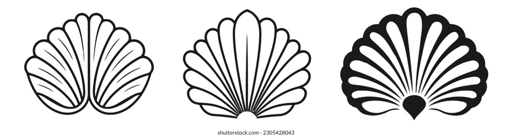 Shell vector icon set. Simple flat symbol on white background.