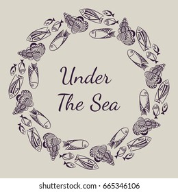 Shell vector illustration. Vintage card.