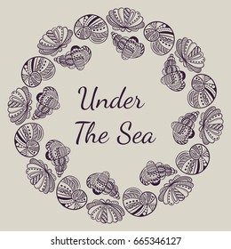 Shell vector illustration. Vintage card.