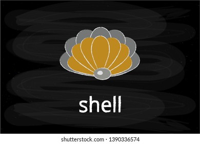 Shell - white, gold on a black slate. Can use for print greeting card, postcard, poster, label, badge, icon, banner, tag, t-shirt and bag. Vector illustration EPS 10