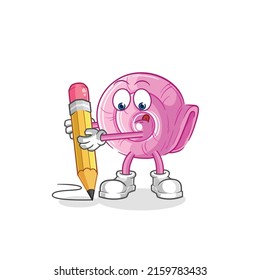 the shell write with pencil. cartoon mascot vector