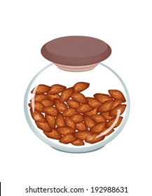 Shelled Almonds in A Glass Jar, Good Source of Dietary Fiber, Vitamins and Minerals. 