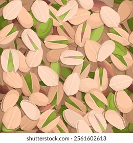 Shelled delicious pistachios seamless pattern background, healthy food and snacking concept
