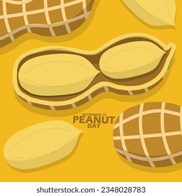 The shelled peanut contains two seed nuts, with bold text on yellow background to celebrate National Peanut Day on September 13