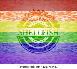Shellfish emblem on mosaic background with the colors of the LGBT flag