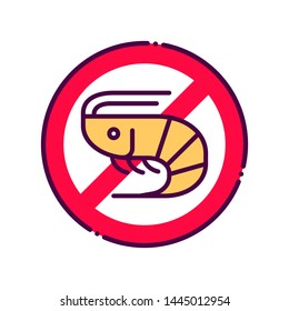 Shellfish free line color icon. Allergenic ingredient. Food intolerance. Sign for web page, mobile app, button, logo. Vector isolated element. Editable stroke.