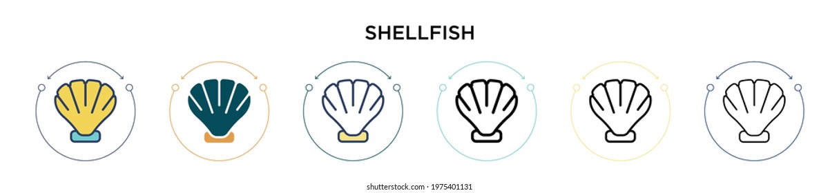 Shellfish icon in filled, thin line, outline and stroke style. Vector illustration of two colored and black shellfish vector icons designs can be used for mobile, ui, web