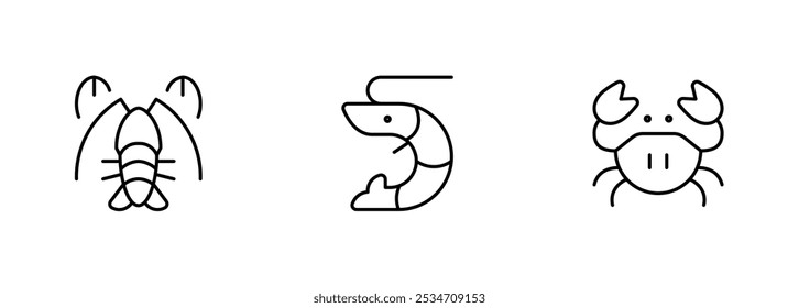 Muscheln Symbol wie Garnelen, Garnele, Auster, Tintenfisch, Krebse Vektor und Illustration, Grafik, editierbare Strich. Geeignet für Website-Design, Logo, App, Vorlage und ui ux.