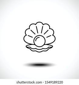 Shellfish Outline Icon Or Seashell With Pearl Line Art Icon Isolated On White Background. Vector Illustration