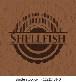 Shellfish realistic wood emblem. Vector Illustration.
