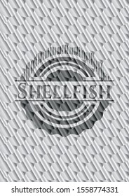 Shellfish shiny silver emblem. Scales pattern. Vector Illustration. Detailed.